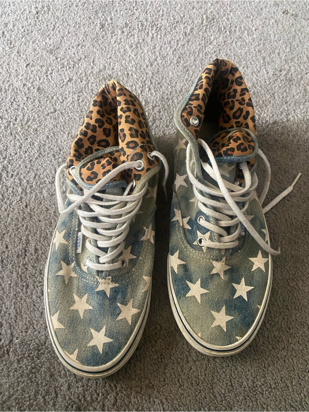 Vans Blue Star Print Sneakers with Leopard Liner